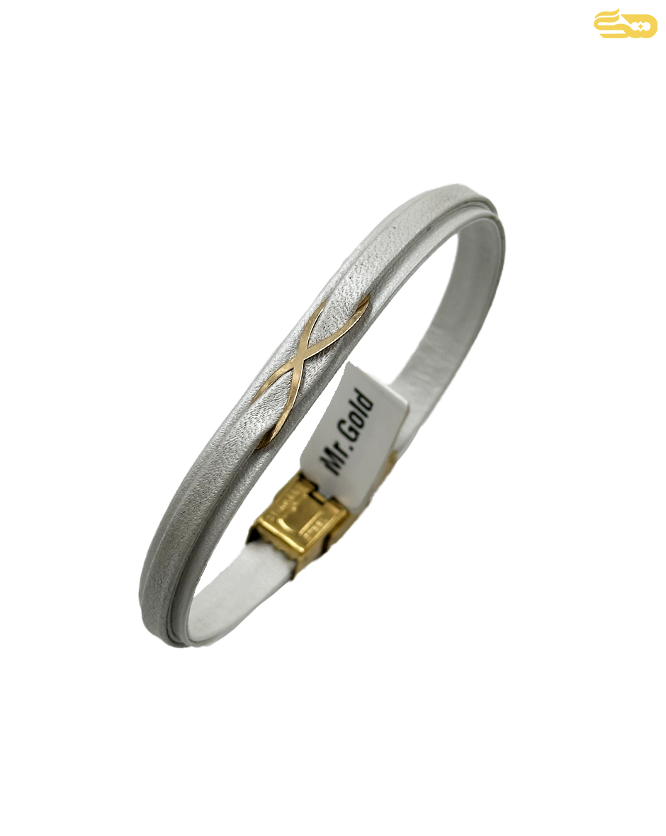 دستبند چرم بینهایت نقره ای 136706